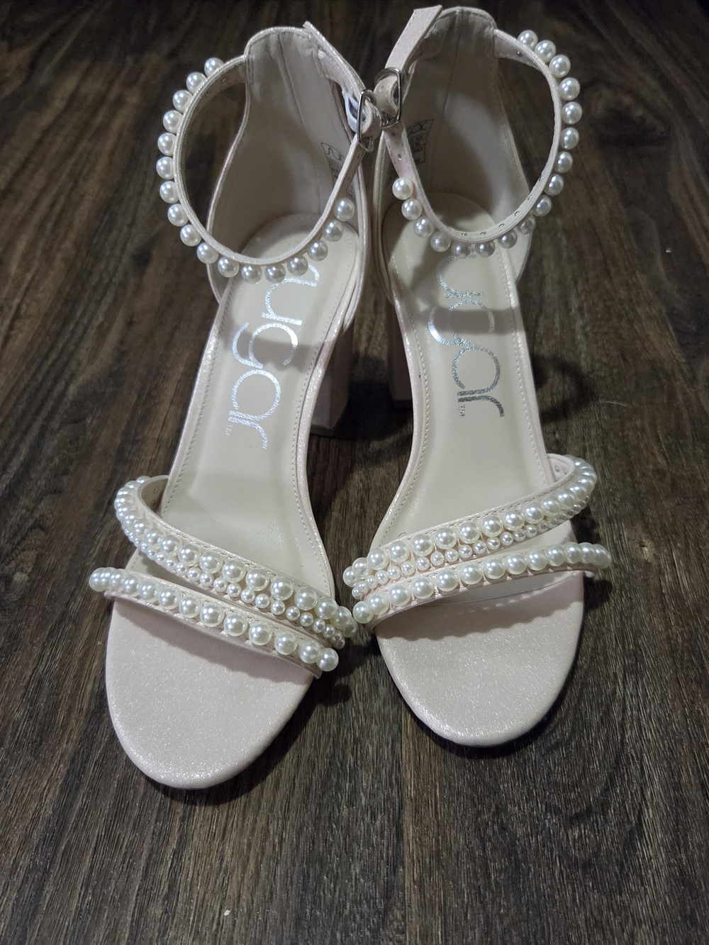 Sugar Pearl Block Heels- Light Pink Size 8